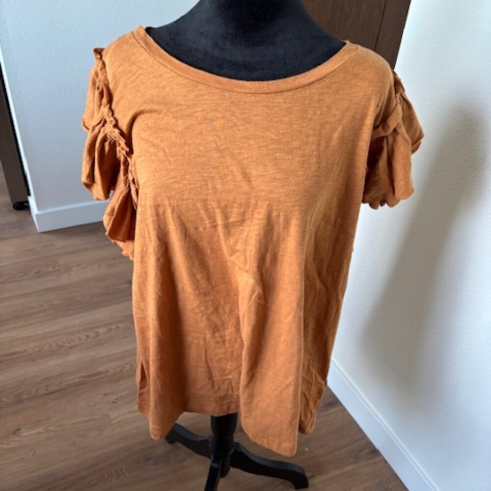 Industry NWT Bronze Short Ruffled Sleeve 100% Cotton Tee 2XL